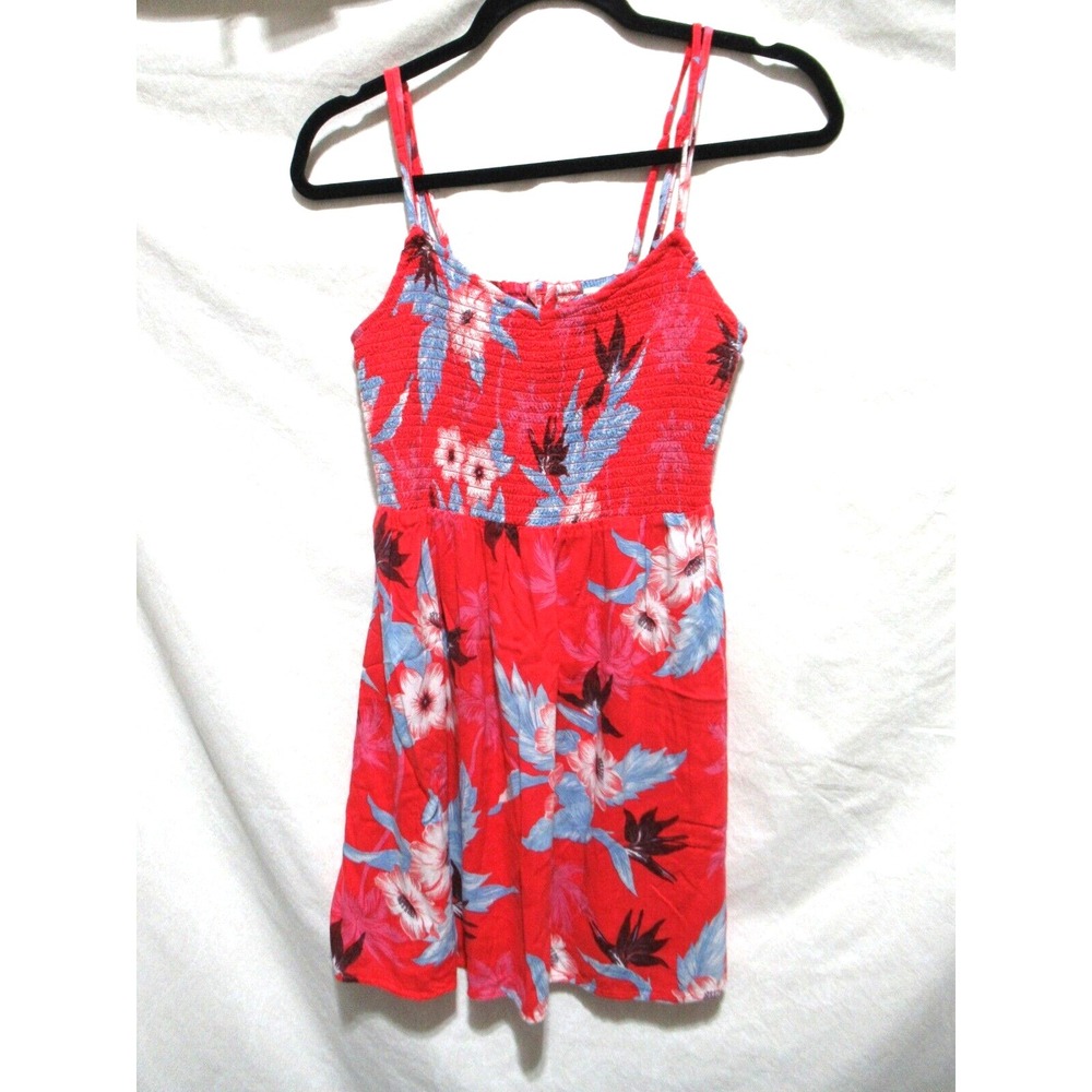 American Eagle Small Red Hawaiian Print Smocked Spaghetti Strap Mini Sundress